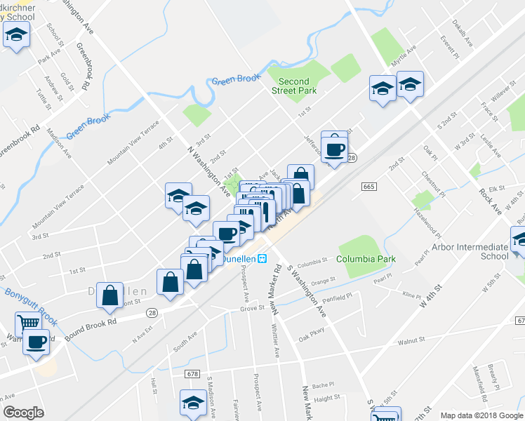 map of restaurants, bars, coffee shops, grocery stores, and more near 243 Front Street in Dunellen