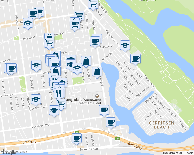 map of restaurants, bars, coffee shops, grocery stores, and more near 2463 Brigham Street in Brooklyn