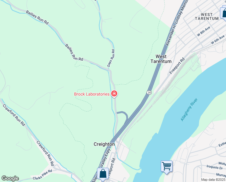 map of restaurants, bars, coffee shops, grocery stores, and more near 301 Bailies Run Rd in Creighton