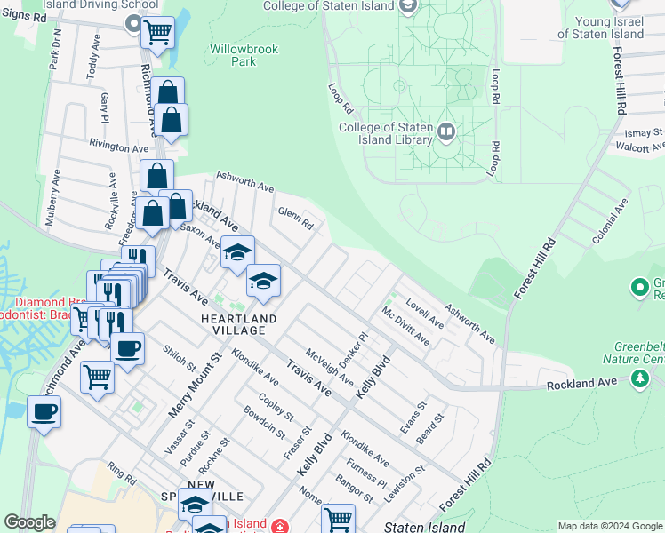 map of restaurants, bars, coffee shops, grocery stores, and more near 41 Borman Avenue in Staten Island