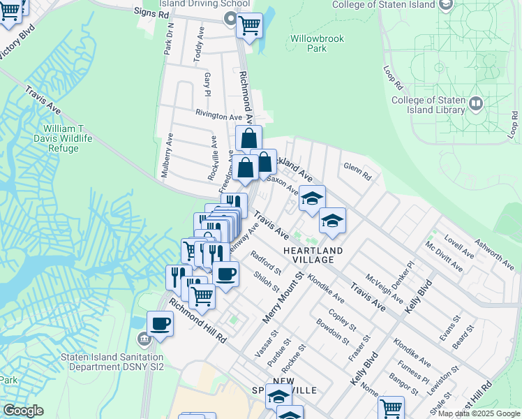 map of restaurants, bars, coffee shops, grocery stores, and more near 170 Steinway Avenue in Staten Island