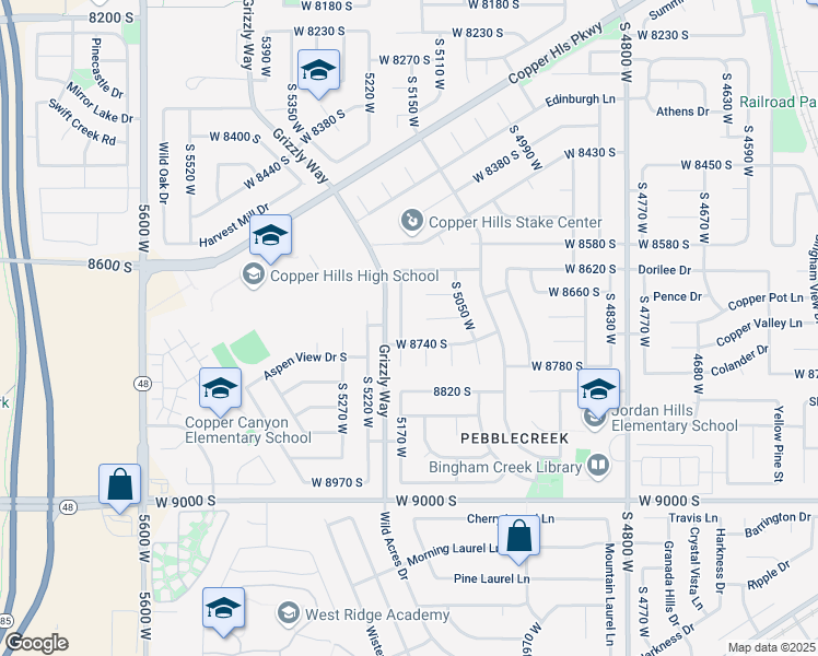 map of restaurants, bars, coffee shops, grocery stores, and more near 8717 South 5170 West in West Jordan