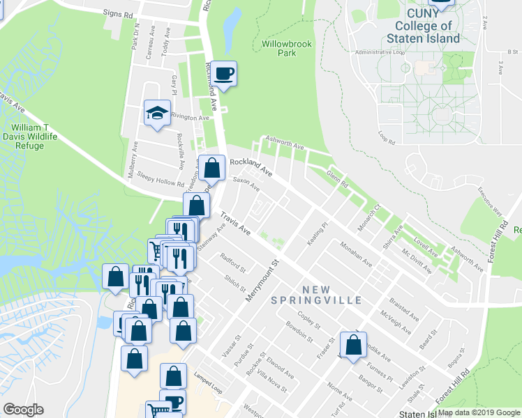 map of restaurants, bars, coffee shops, grocery stores, and more near 21 Gadsen Place in Staten Island