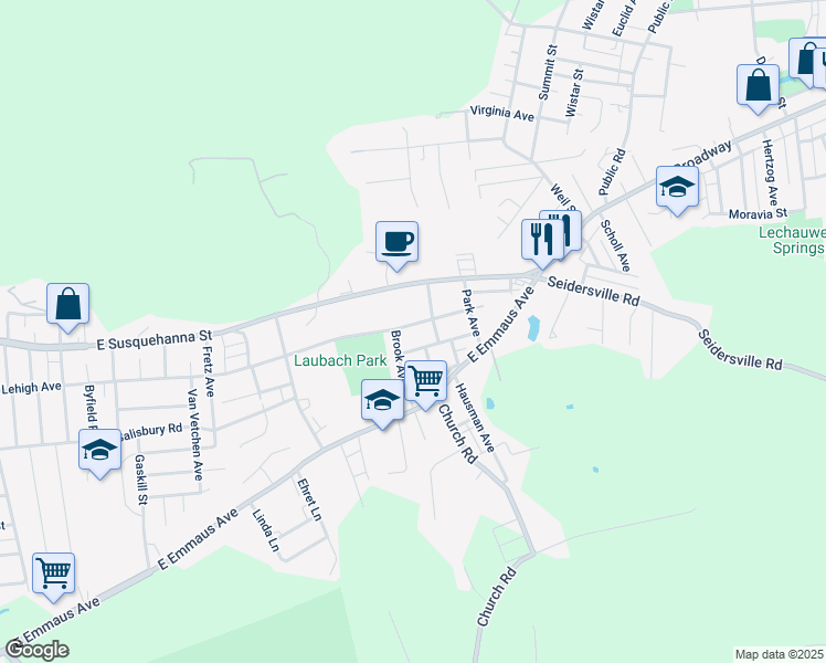 map of restaurants, bars, coffee shops, grocery stores, and more near 1724 Lehigh Avenue in Allentown