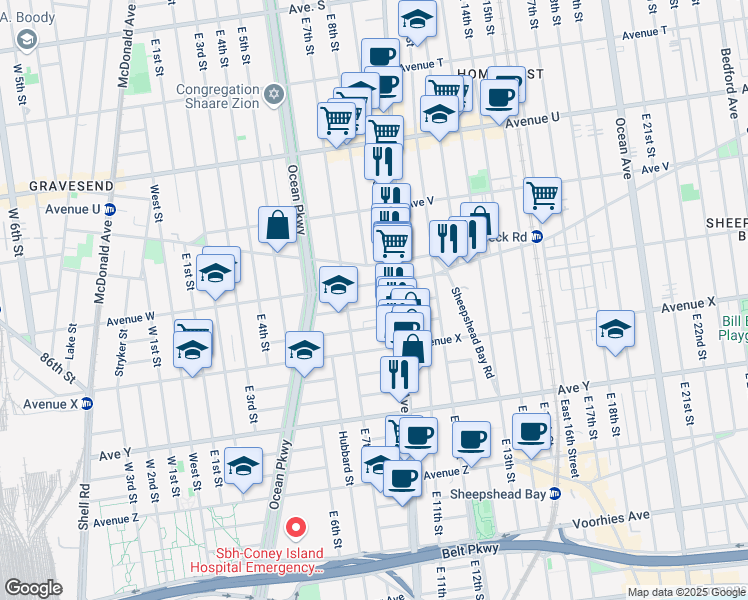 map of restaurants, bars, coffee shops, grocery stores, and more near 75 Lancaster Avenue in Brooklyn
