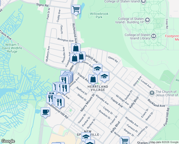 map of restaurants, bars, coffee shops, grocery stores, and more near 21 Gadsen Place in Staten Island