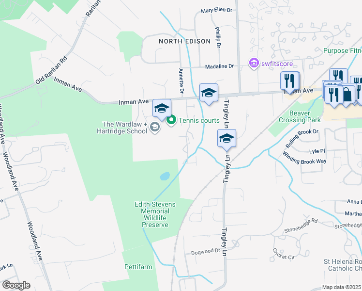 map of restaurants, bars, coffee shops, grocery stores, and more near 152 Maplewood Court in Edison