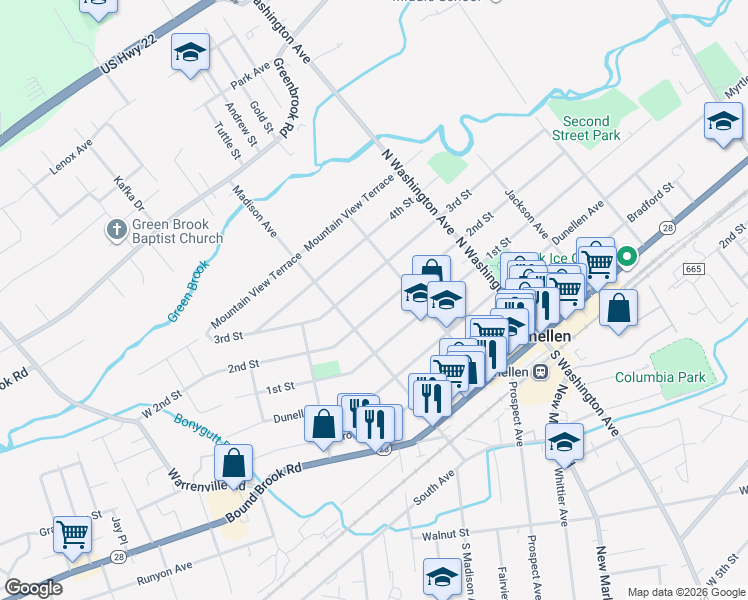 map of restaurants, bars, coffee shops, grocery stores, and more near 440 2nd Street in Dunellen