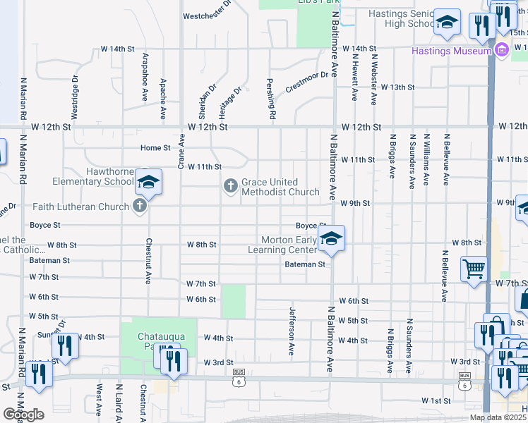 map of restaurants, bars, coffee shops, grocery stores, and more near 850-898 Oswego Ave in Hastings