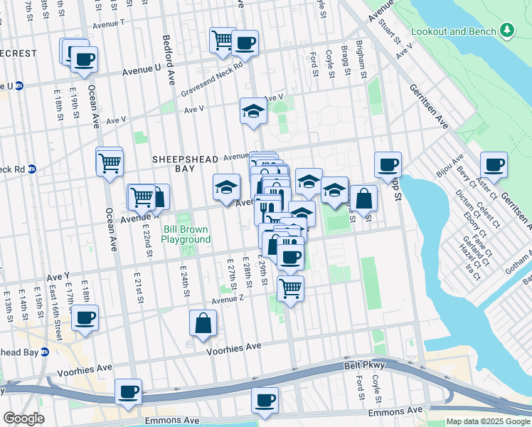 map of restaurants, bars, coffee shops, grocery stores, and more near 3716 Nostrand Avenue in Brooklyn
