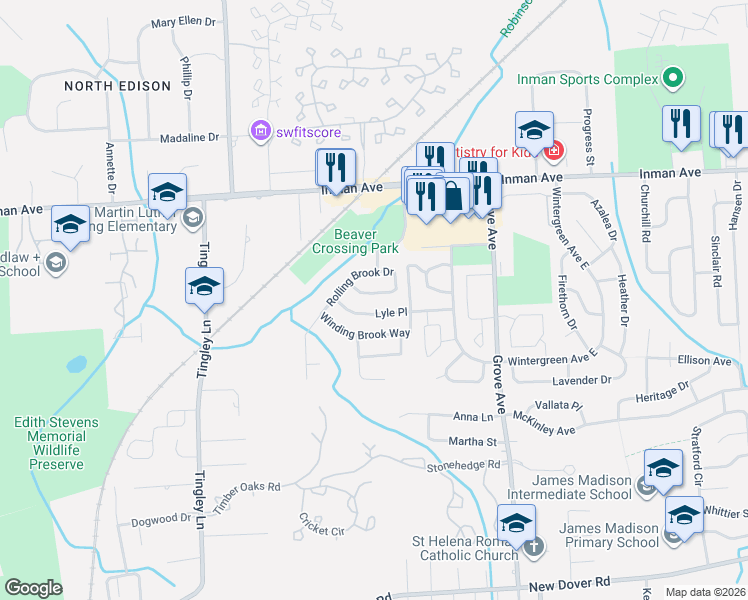 map of restaurants, bars, coffee shops, grocery stores, and more near 39 Lyle Place in Edison