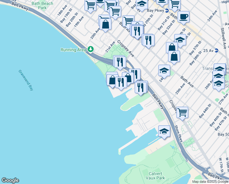 map of restaurants, bars, coffee shops, grocery stores, and more near 8973 Bay Parkway in Brooklyn