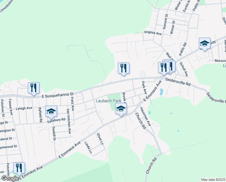 map of restaurants, bars, coffee shops, grocery stores, and more near 1617 Lehigh Avenue in Allentown
