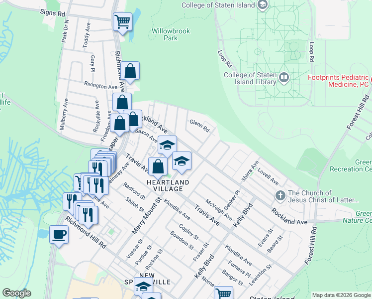 map of restaurants, bars, coffee shops, grocery stores, and more near 16 Merry Mount Street in Staten Island