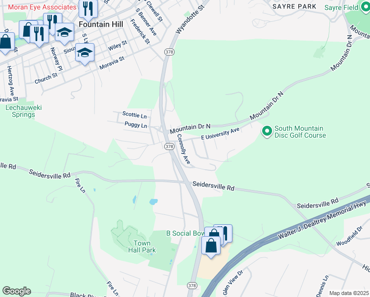 map of restaurants, bars, coffee shops, grocery stores, and more near 2195 Connolly Avenue in Bethlehem