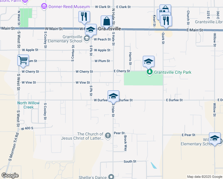 map of restaurants, bars, coffee shops, grocery stores, and more near 288 South Hale Street in Grantsville