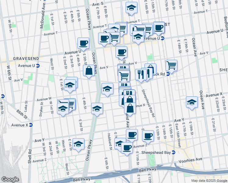 map of restaurants, bars, coffee shops, grocery stores, and more near 75 Lancaster Avenue in Brooklyn