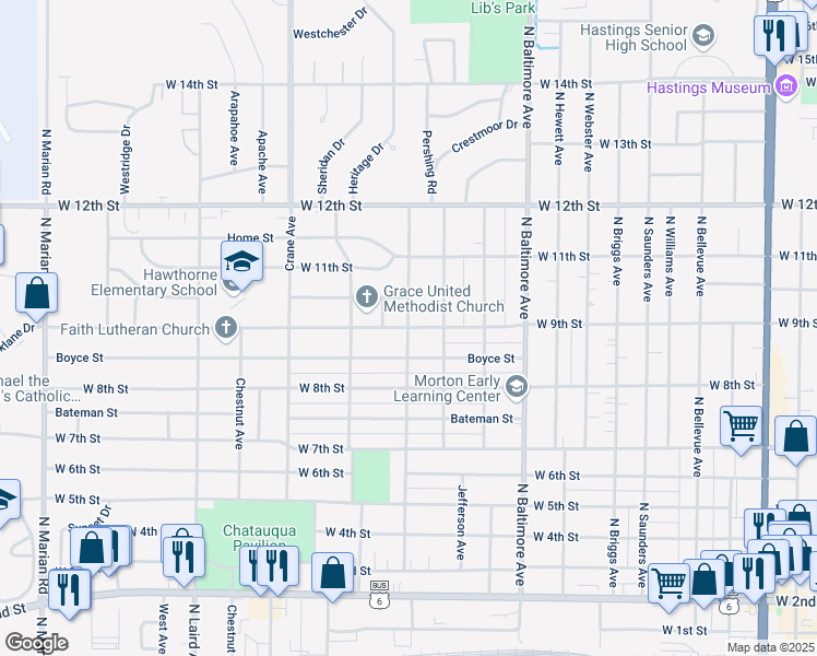 map of restaurants, bars, coffee shops, grocery stores, and more near 898 Oswego Ave in Hastings