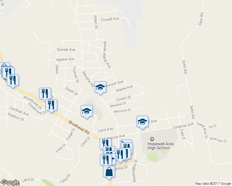 map of restaurants, bars, coffee shops, grocery stores, and more near 1203 Maine Avenue in Aliquippa
