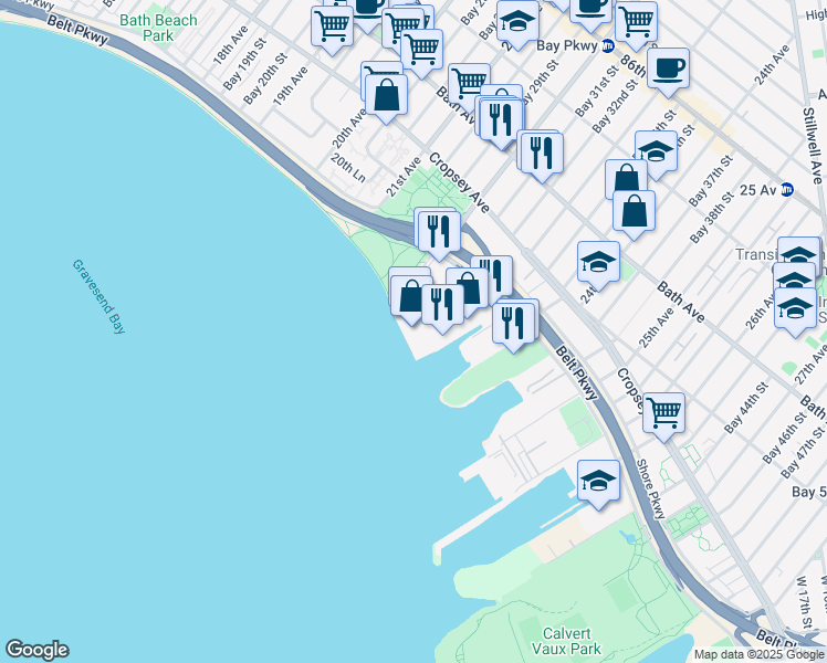 map of restaurants, bars, coffee shops, grocery stores, and more near 8973-95 Bay Parkway in Brooklyn