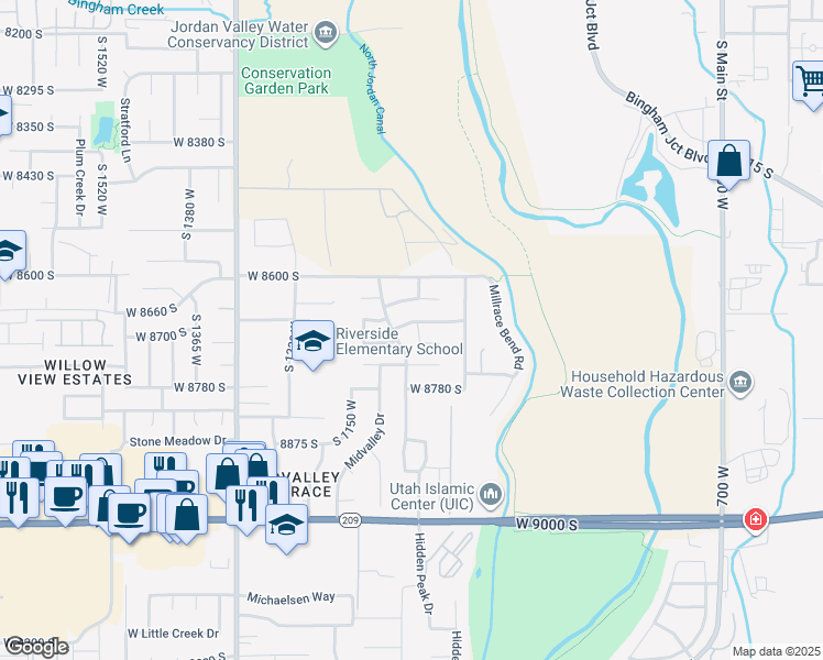 map of restaurants, bars, coffee shops, grocery stores, and more near 8686 Covewood Place in West Jordan