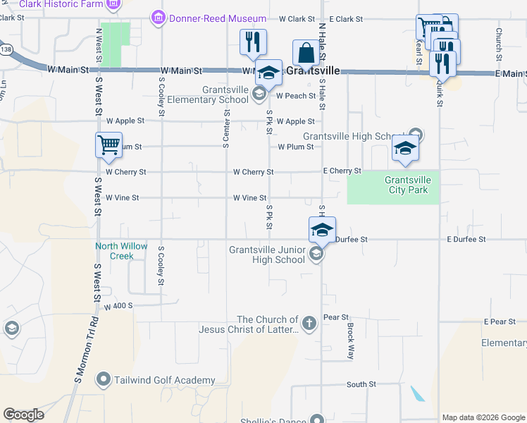 map of restaurants, bars, coffee shops, grocery stores, and more near 262 South Park Street in Grantsville