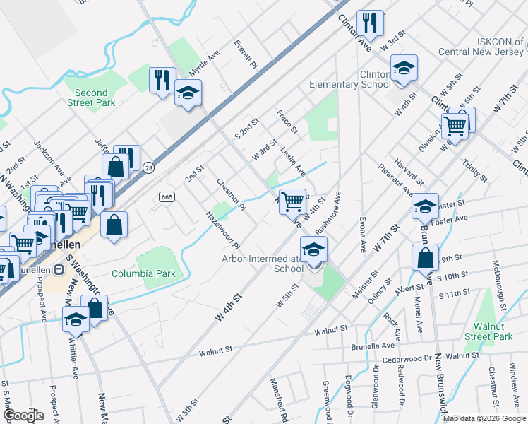 map of restaurants, bars, coffee shops, grocery stores, and more near 26 Nancy Lane in Piscataway