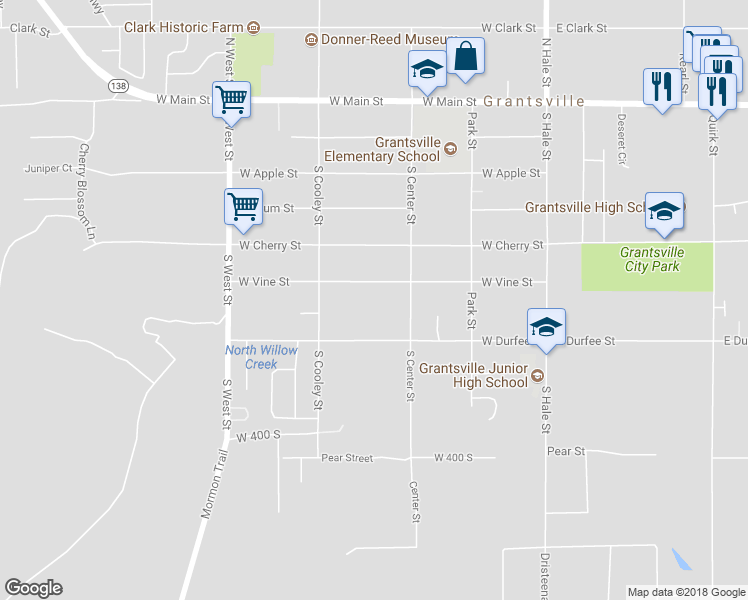 map of restaurants, bars, coffee shops, grocery stores, and more near 245 West Vine Street in Grantsville