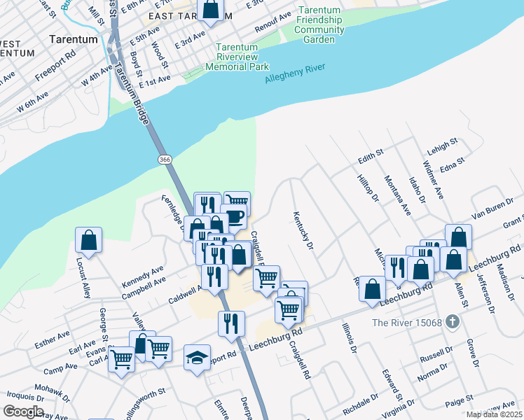 map of restaurants, bars, coffee shops, grocery stores, and more near 2516 Kentucky Court in New Kensington