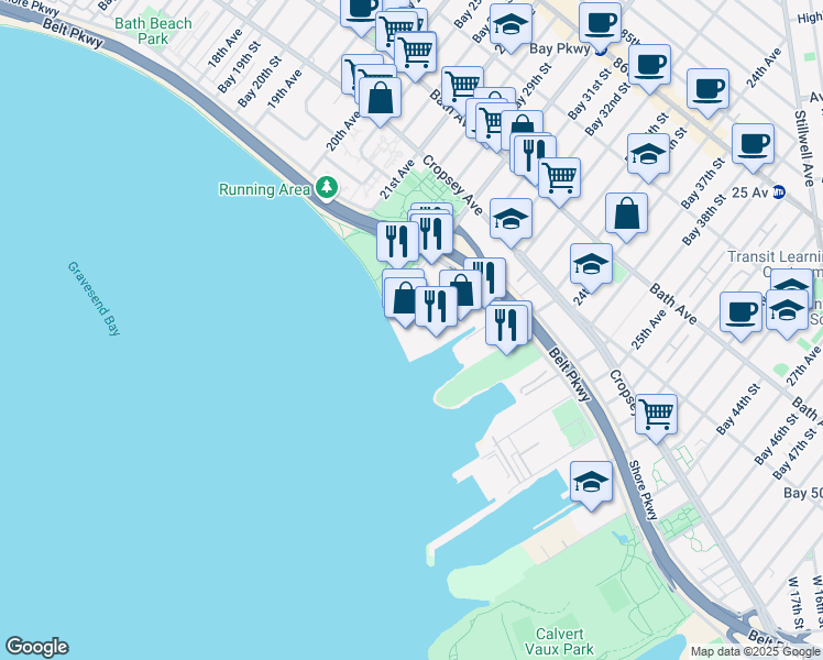 map of restaurants, bars, coffee shops, grocery stores, and more near 8973-95 Bay Parkway in Brooklyn