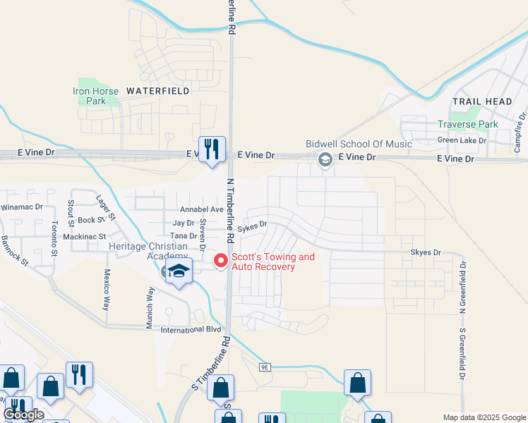 map of restaurants, bars, coffee shops, grocery stores, and more near 502 Vicot Way in Fort Collins