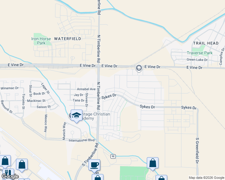 map of restaurants, bars, coffee shops, grocery stores, and more near 502 Vicot Way in Fort Collins