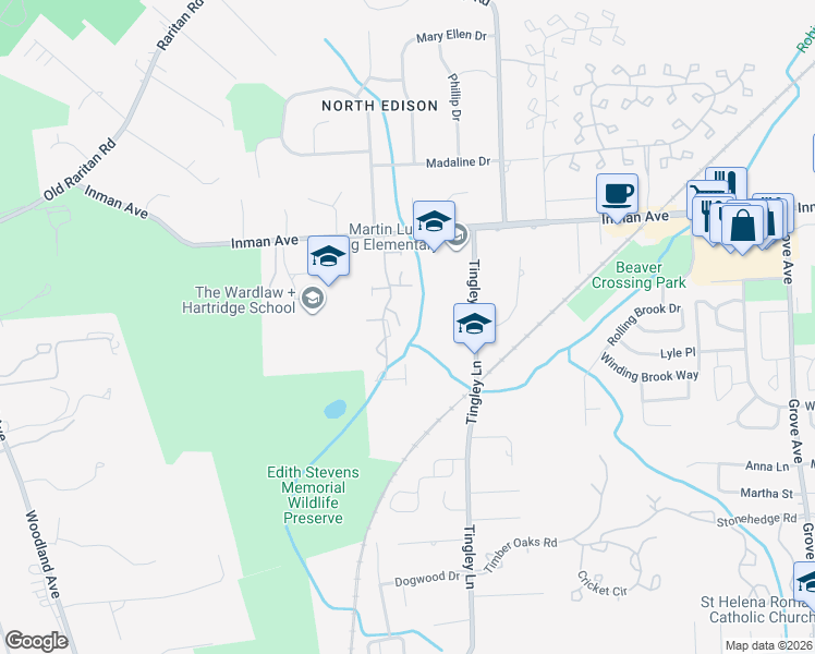 map of restaurants, bars, coffee shops, grocery stores, and more near 157 Maplewood Court in Edison