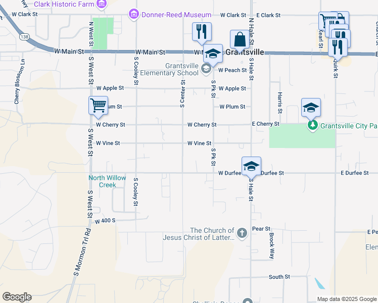 map of restaurants, bars, coffee shops, grocery stores, and more near 144 West Durfee Street in Grantsville