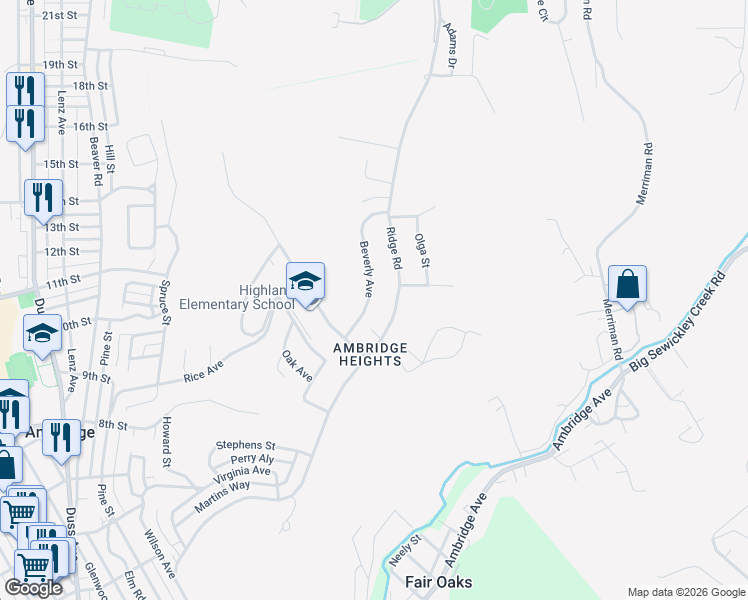 map of restaurants, bars, coffee shops, grocery stores, and more near 946 Beverly Avenue in Ambridge