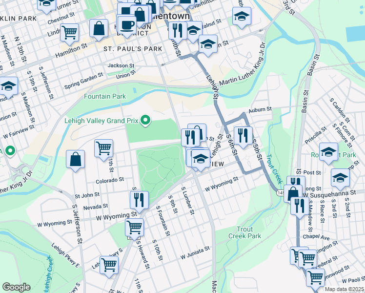 map of restaurants, bars, coffee shops, grocery stores, and more near 702 South 8th Street in Allentown