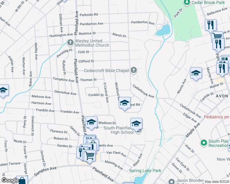 map of restaurants, bars, coffee shops, grocery stores, and more near 1809 Wickford Road in South Plainfield