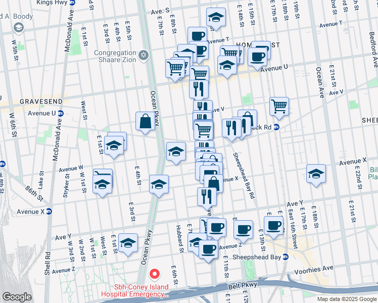 map of restaurants, bars, coffee shops, grocery stores, and more near 75 Lancaster Avenue in Brooklyn