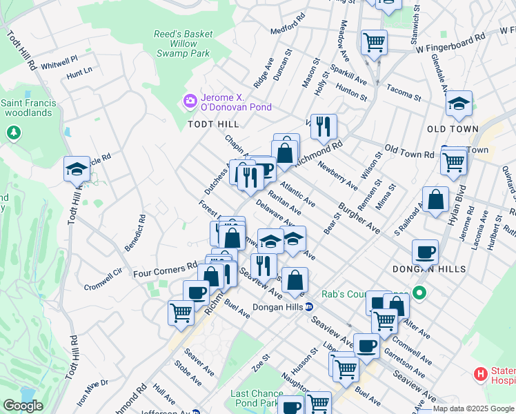 map of restaurants, bars, coffee shops, grocery stores, and more near 47 Alter Avenue in Staten Island