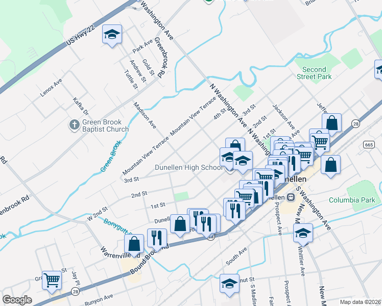 map of restaurants, bars, coffee shops, grocery stores, and more near 440 3rd Street in Dunellen