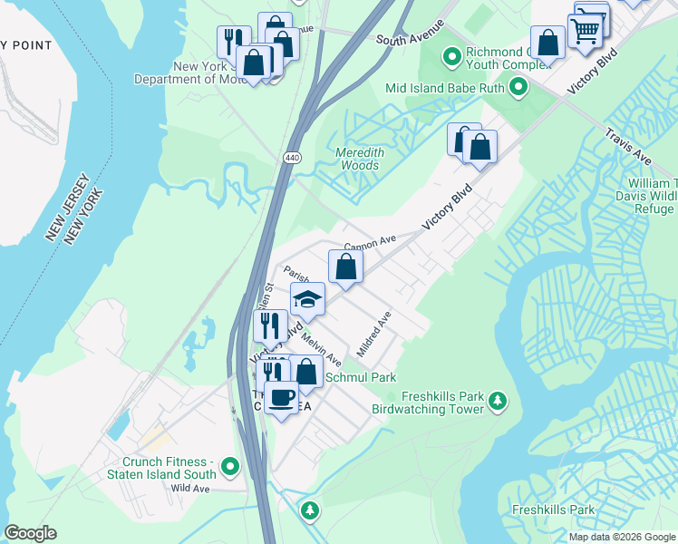 map of restaurants, bars, coffee shops, grocery stores, and more near in Staten Island