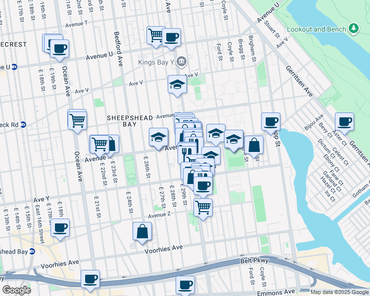 map of restaurants, bars, coffee shops, grocery stores, and more near 3716 Nostrand Avenue in Brooklyn