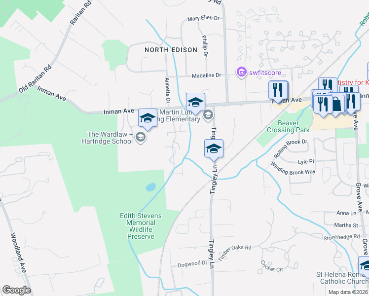 map of restaurants, bars, coffee shops, grocery stores, and more near 157 Maplewood Court in Edison