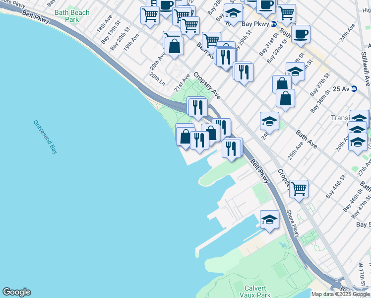 map of restaurants, bars, coffee shops, grocery stores, and more near 8973 Bay Parkway in Brooklyn