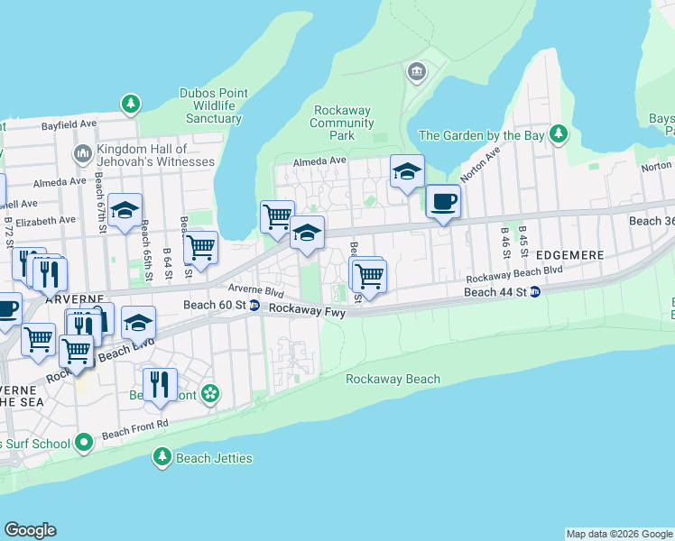 map of restaurants, bars, coffee shops, grocery stores, and more near in Queens
