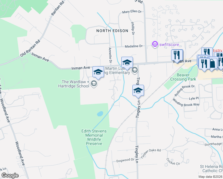 map of restaurants, bars, coffee shops, grocery stores, and more near 152 Maplewood Court in Edison