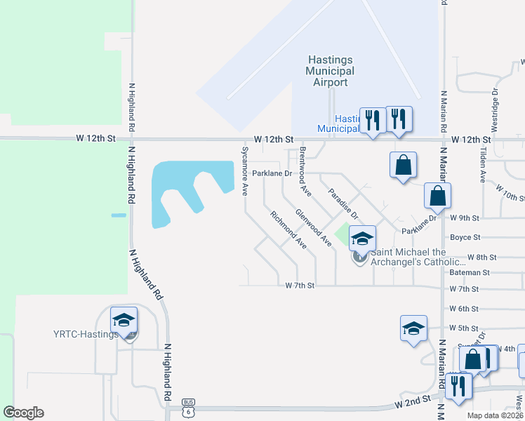 map of restaurants, bars, coffee shops, grocery stores, and more near 1028-1098 Sycamore Ave in Hastings