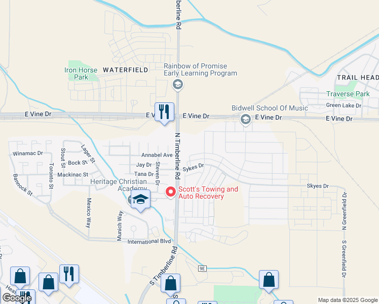 map of restaurants, bars, coffee shops, grocery stores, and more near 514 Vicot Way in Fort Collins