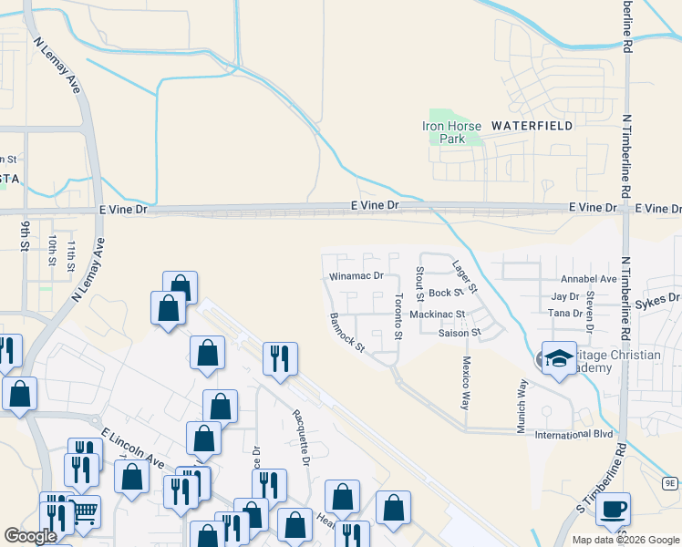 map of restaurants, bars, coffee shops, grocery stores, and more near 1866 Oswego Drive in Fort Collins