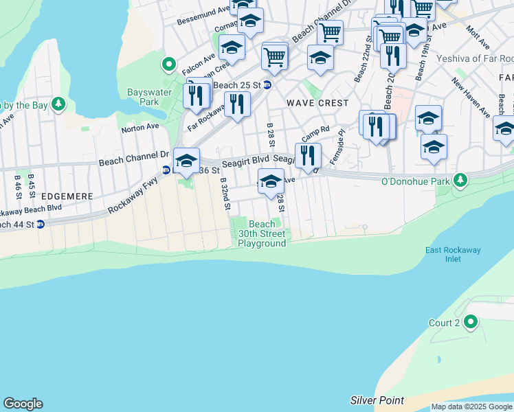 map of restaurants, bars, coffee shops, grocery stores, and more near in Queens